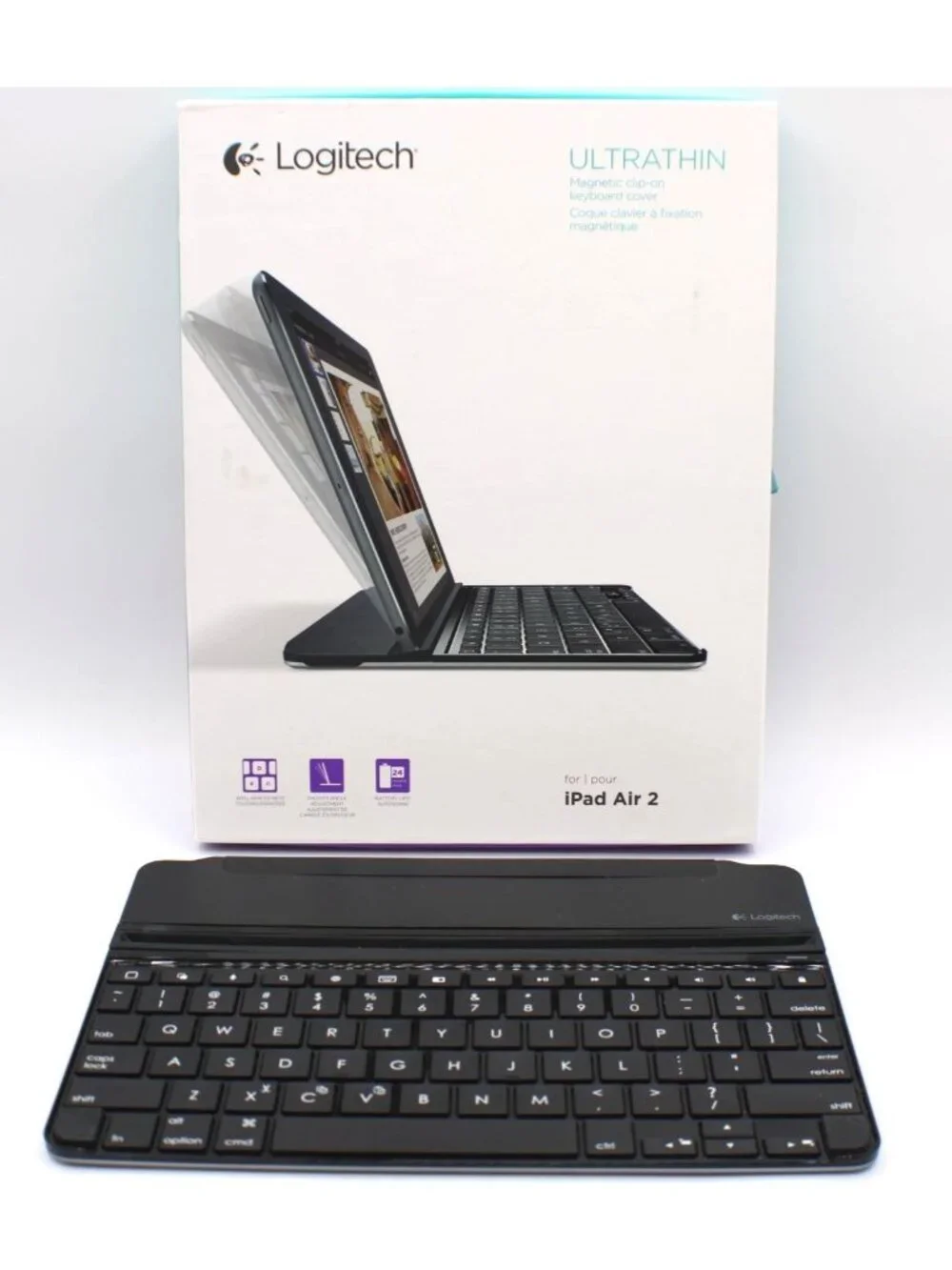 Logitech Ultrathin Magnetic Clip-On Keyboard iPad Air 2 Gray Angle Adjust NEW